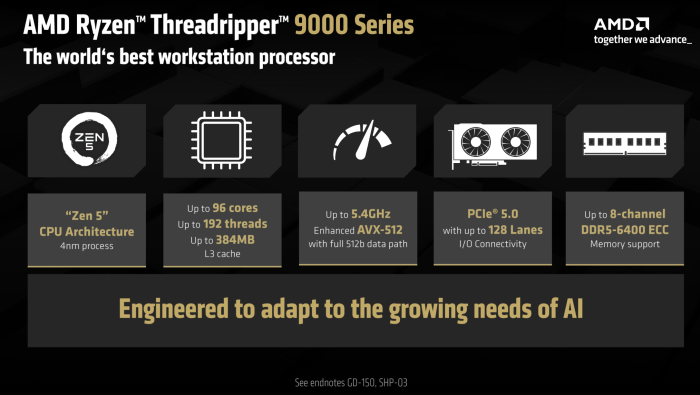 Workstations können auf eine große Anzahl an PCI-Express-Lanes und Speicherkanälen zugreifen. (Bild: AMD)